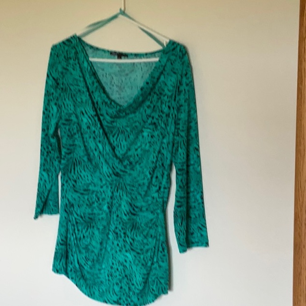 Chaus polyester green and black print blouse Size L